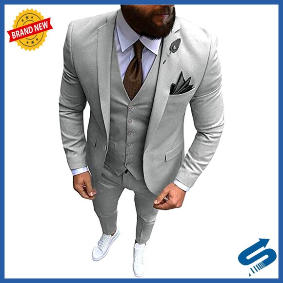 Men's 3 Piece Regular Fit Formal Suit Set Blazer Vest Pants Wedding Business